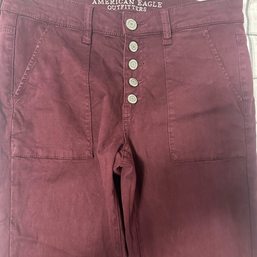 American Eagle Outfitters Maroon Button-Fly Pants
